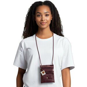 Maroon Leather Crossbody Bag With Adjustable Strap & Multiple Compartments